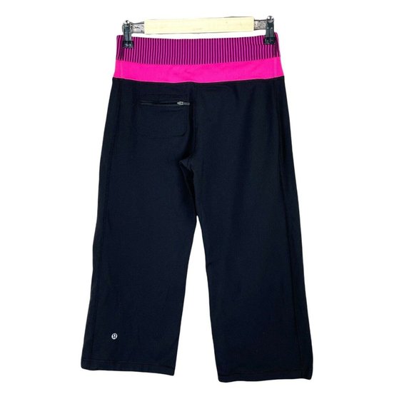 Lululemon Sz 6 Dharana Crop Pants Black Pink Zip Pocket Loose Wide Hyper Stripe - Picture 3 of 9